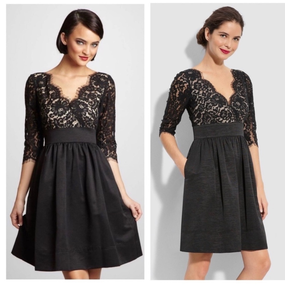 Eliza J Eyelash Lace Scalloped Fit And Flare Half Sleeve Cocktail Dress Size 6